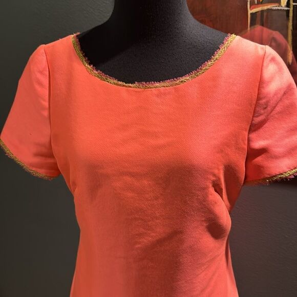 Elie Tahari fitted fluorescent melon ombré hem raw edge sheer/string edged midi - Picture 2 of 8